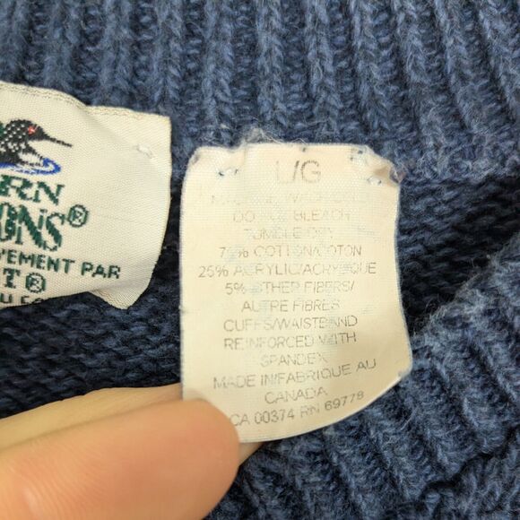 Pullover Sweater Mens L Blue Vintage 90s Embroider Snow Dad Cabin Ski Holiday - Picture 11 of 11